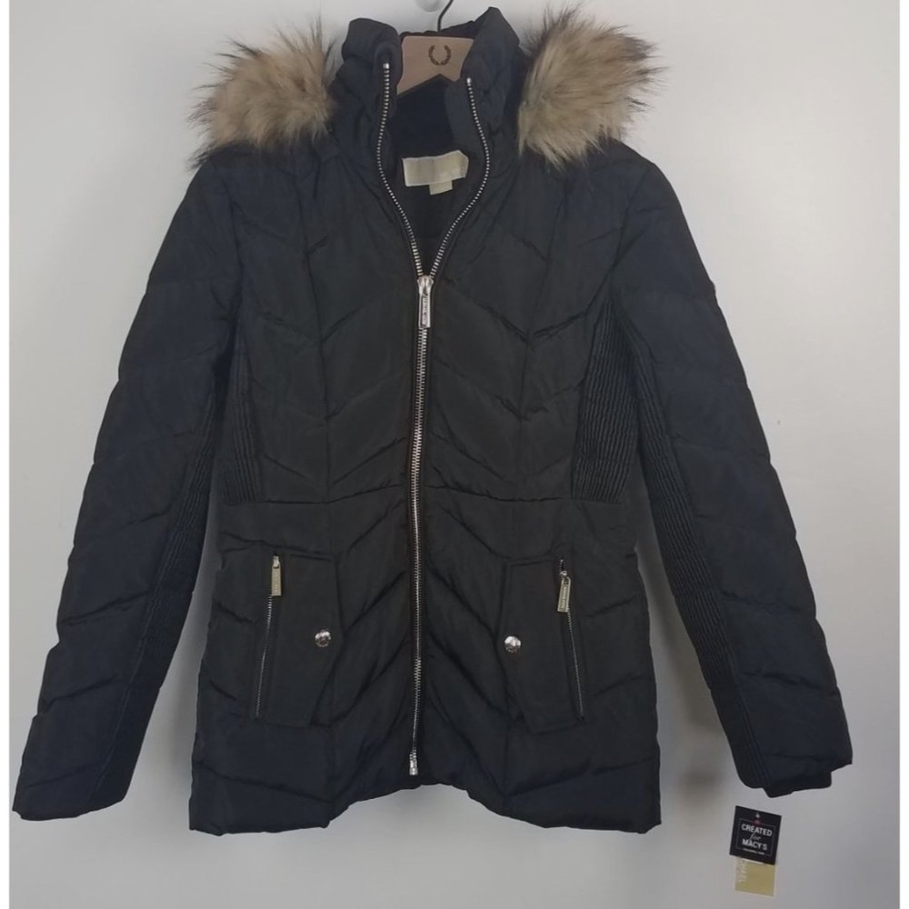 Michael Michael Kors Women's Sz. S Black Hooded Faux Fur Down Quilted Coat NWT
